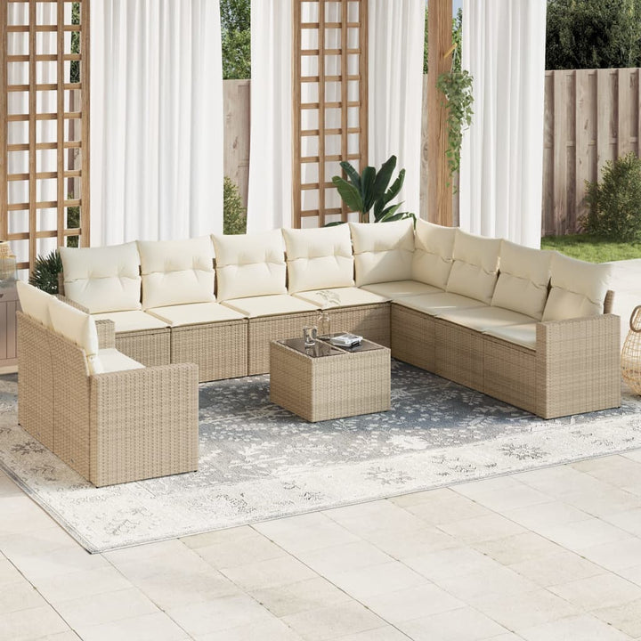 Soffgrupp För Trädgård Med Dynor 10 Delar Beige Konstrotting