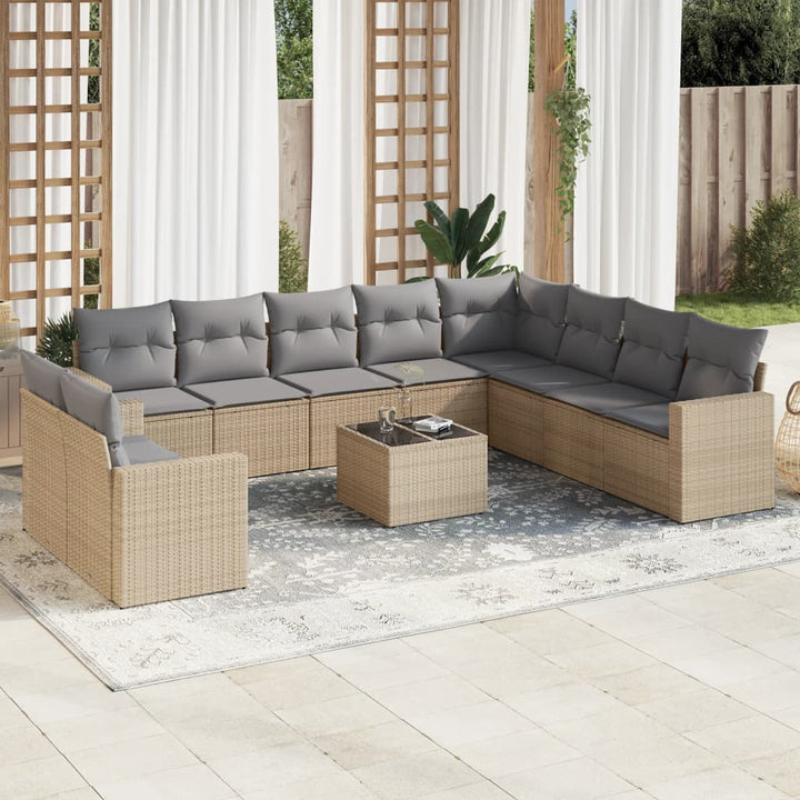 Soffgrupp För Trädgård Med Dynor 10 Delar Beige Konstrotting