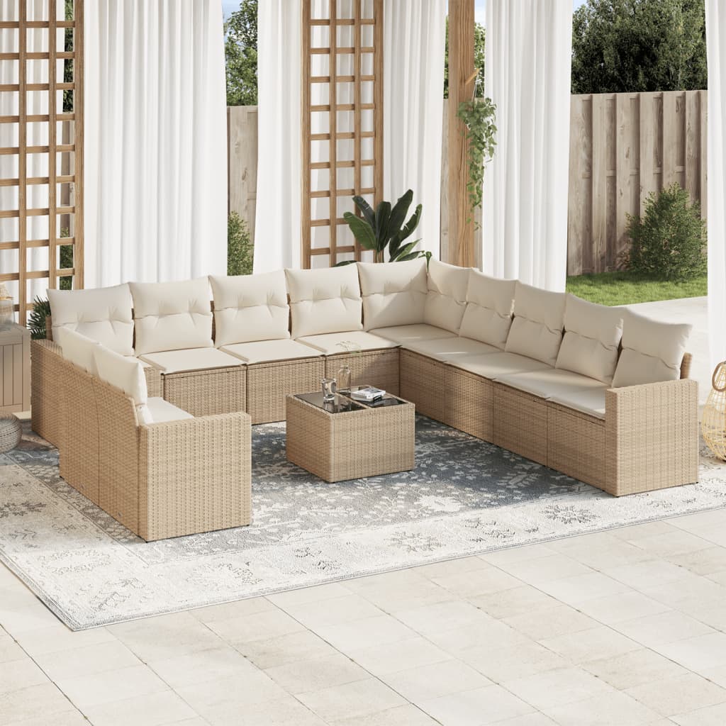 Soffgrupp För Trädgården 12 Delar Med Dynor Beige Konstrotting