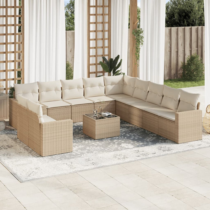Soffgrupp För Trädgården 12 Delar Med Dynor Beige Konstrotting