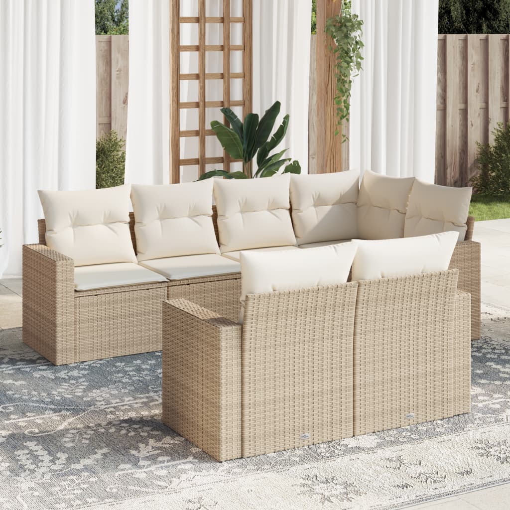 Matgrupp För Trädgården Med Dynor 7 Delar Beige Konstrotting