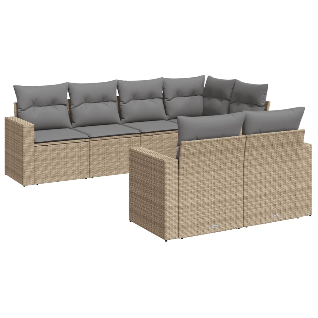 Matgrupp För Trädgården Med Dynor 7 Delar Beige Konstrotting