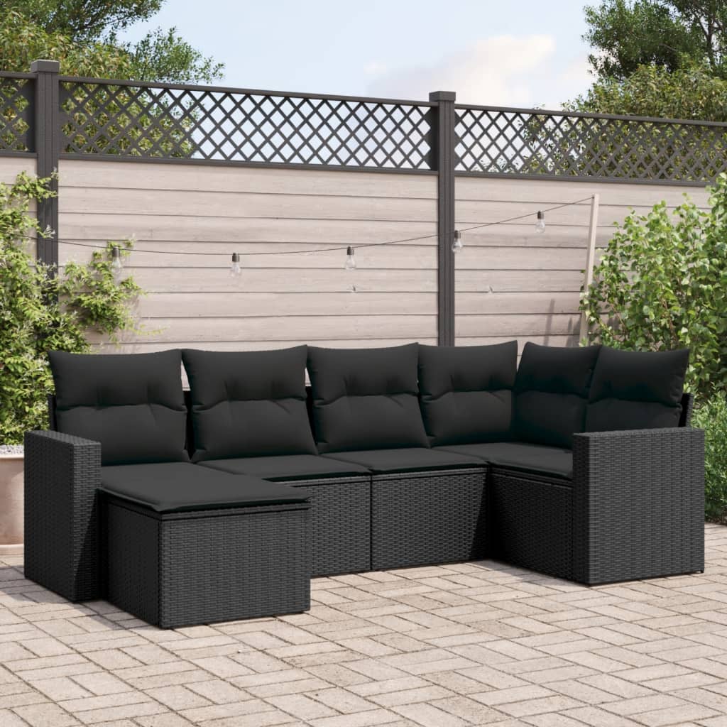 Loungegrupp Med Dynor 6 Delar Svart Konstrotting