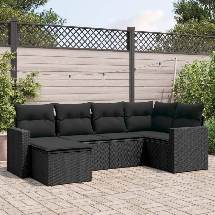 Loungegrupp Med Dynor 6 Delar Svart Konstrotting