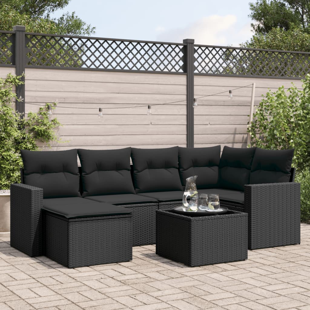 Loungegrupp Med Dynor 6 Delar Svart Konstrotting
