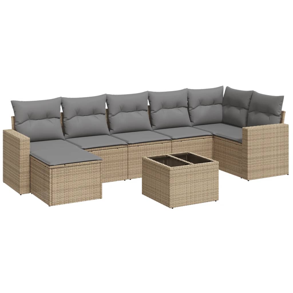 Matgrupp För Trädgården Med Dynor 8 Delar Beige Konstrotting