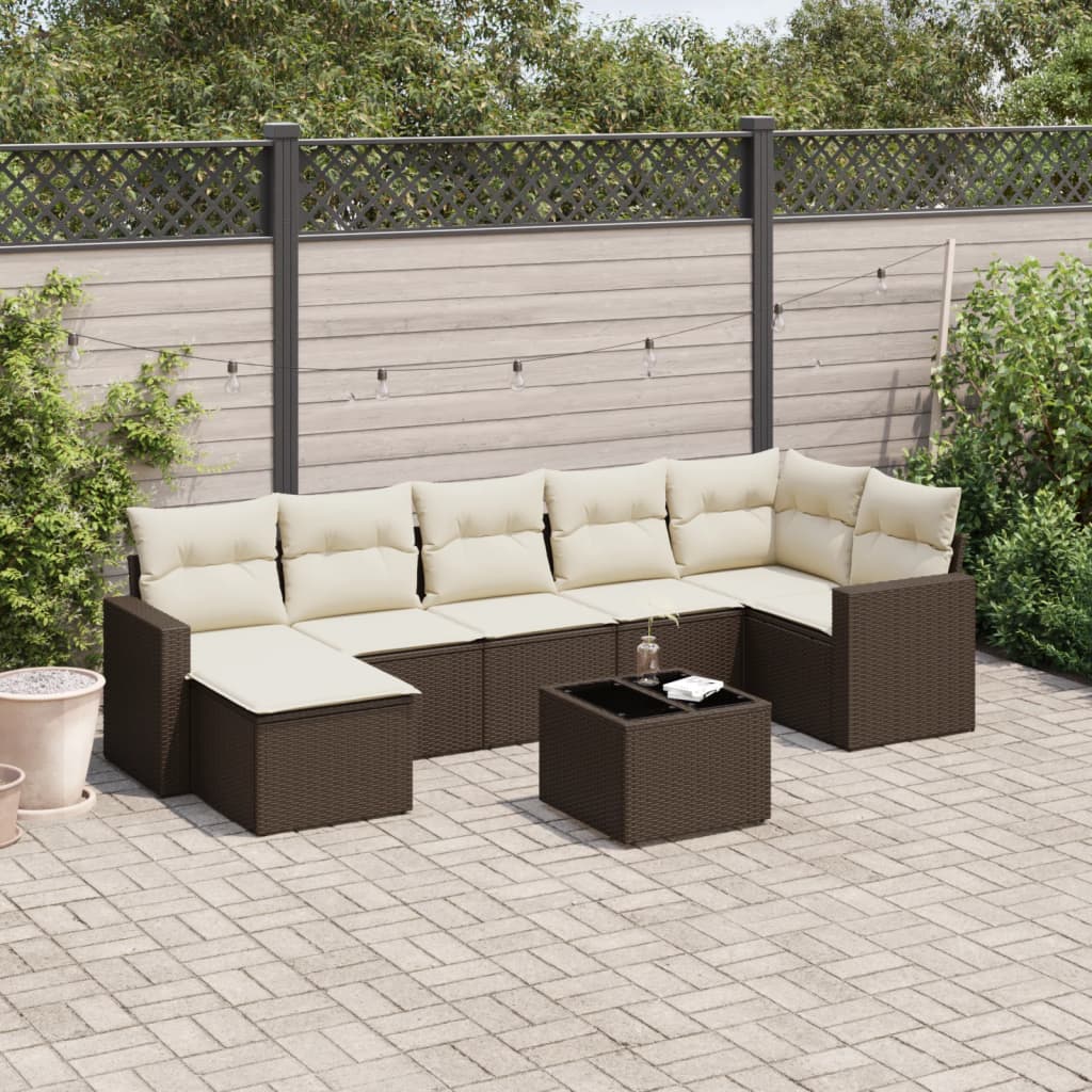 Matgrupp För Trädgården Med Dynor 8 Delar Beige Konstrotting