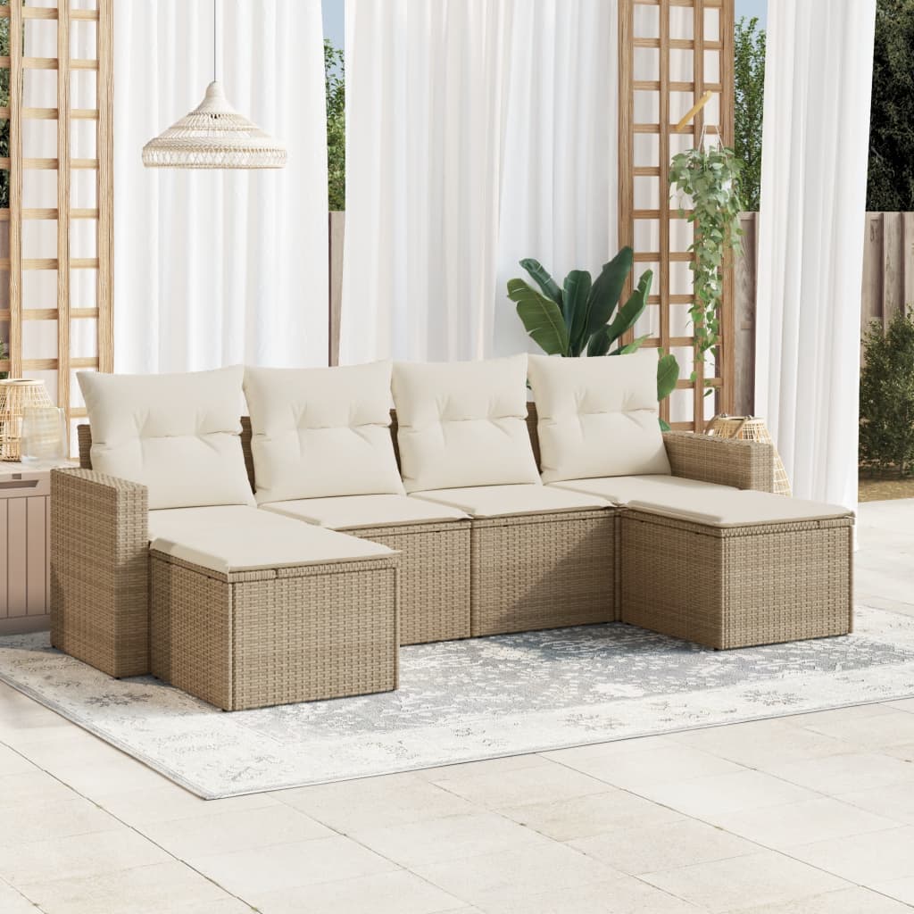 Soffgrupp För Trädgården Med Dynor 6 Delar Beige Konstrotting
