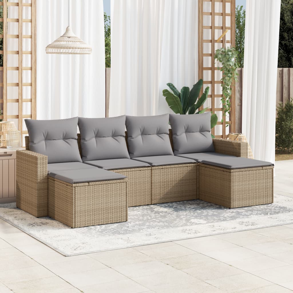 Soffgrupp För Trädgården Med Dynor 6 Delar Beige Konstrotting