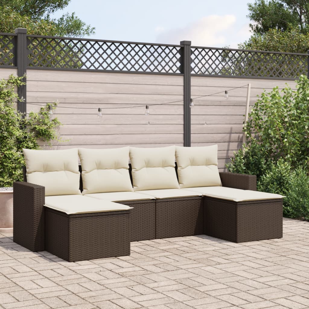 Soffgrupp För Trädgården Med Dynor 6 Delar Beige Konstrotting