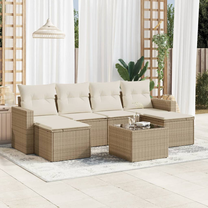 Soffgrupp För Trädgården Med Dynor 6 Delar Beige Konstrotting