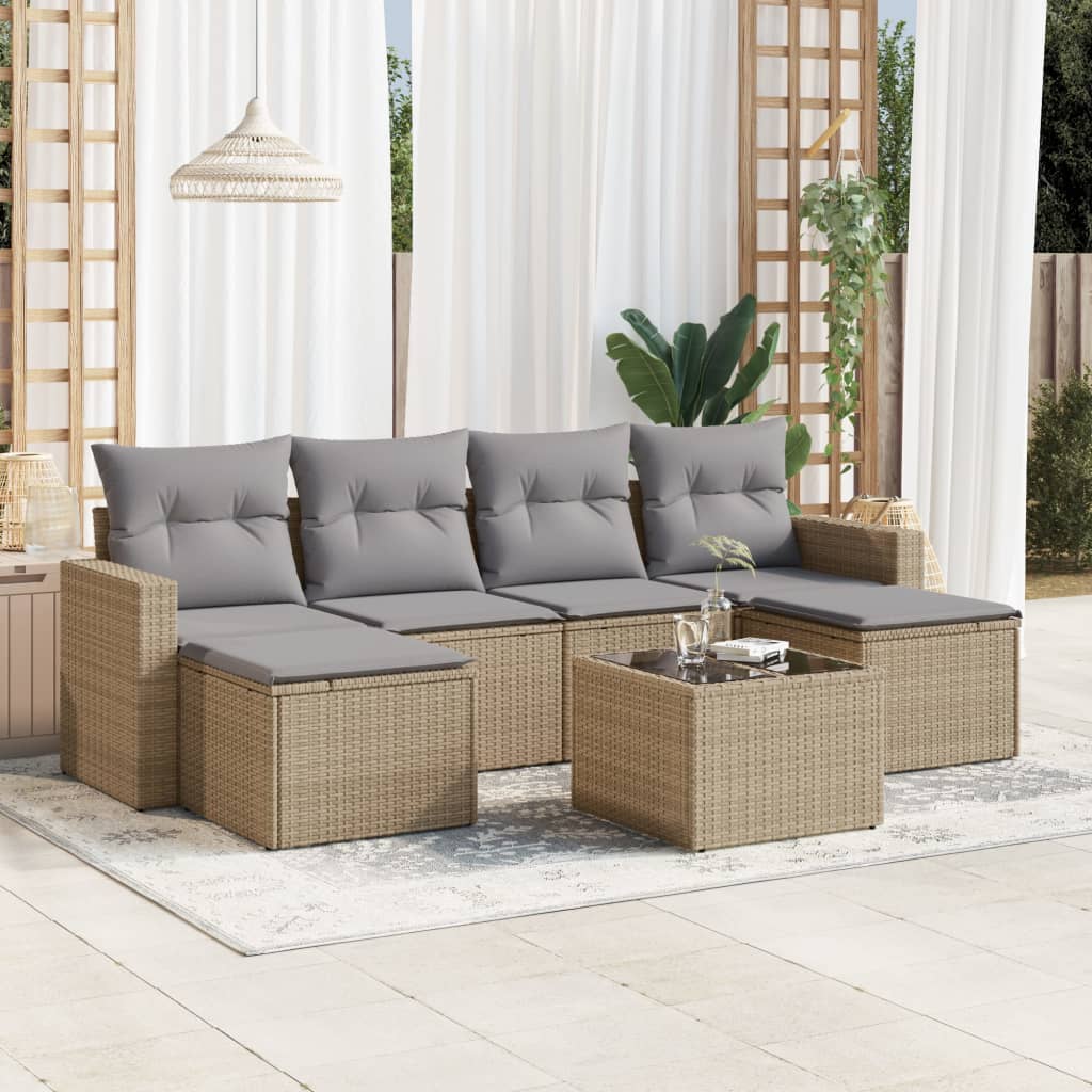 Soffgrupp För Trädgården Med Dynor 6 Delar Beige Konstrotting