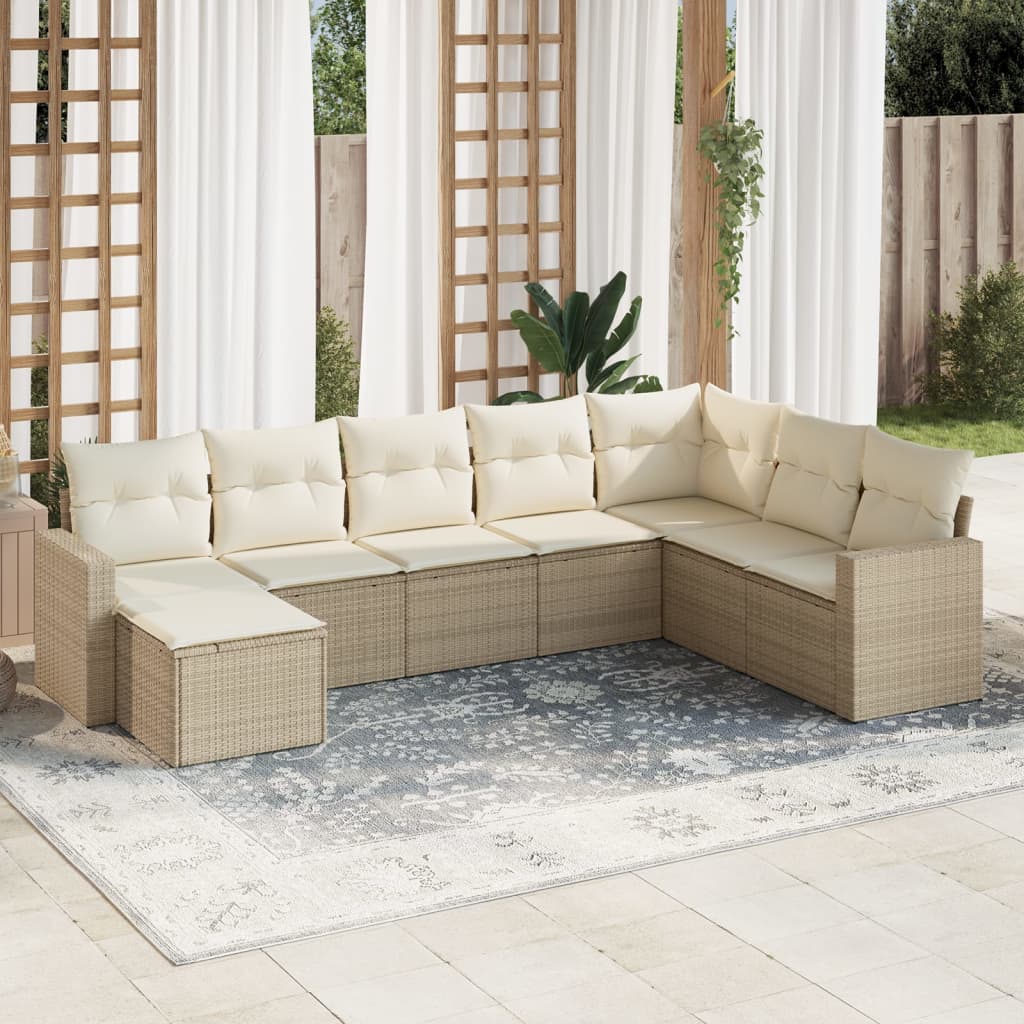 Matgrupp För Trädgården Med Dynor 8 Delar Beige Konstrotting
