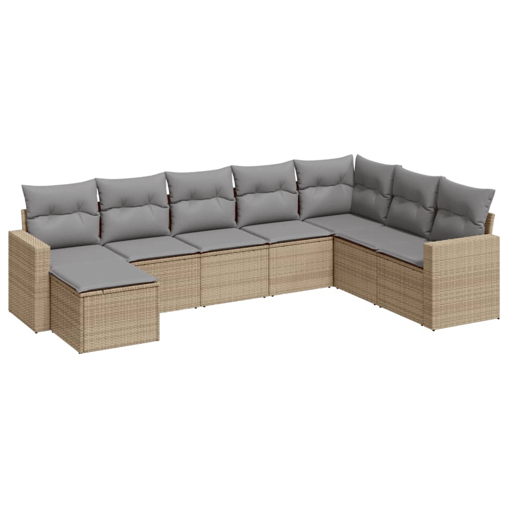 Matgrupp För Trädgården Med Dynor 8 Delar Beige Konstrotting