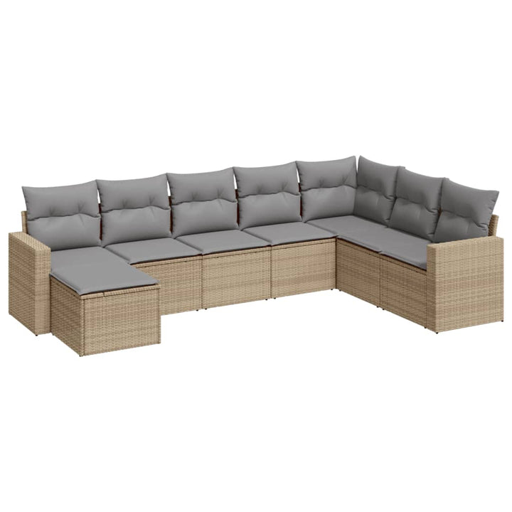 Matgrupp För Trädgården Med Dynor 8 Delar Beige Konstrotting