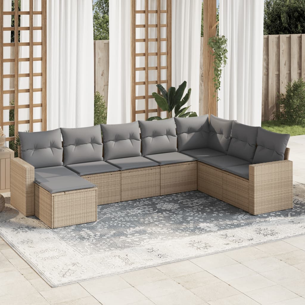 Matgrupp För Trädgården Med Dynor 8 Delar Beige Konstrotting