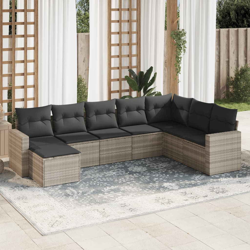 Matgrupp För Trädgården Med Dynor 8 Delar Beige Konstrotting