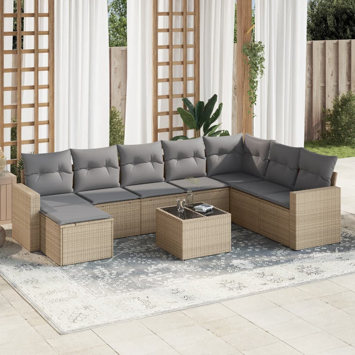 Matgrupp För Trädgården Med Dynor 8 Delar Beige Konstrotting