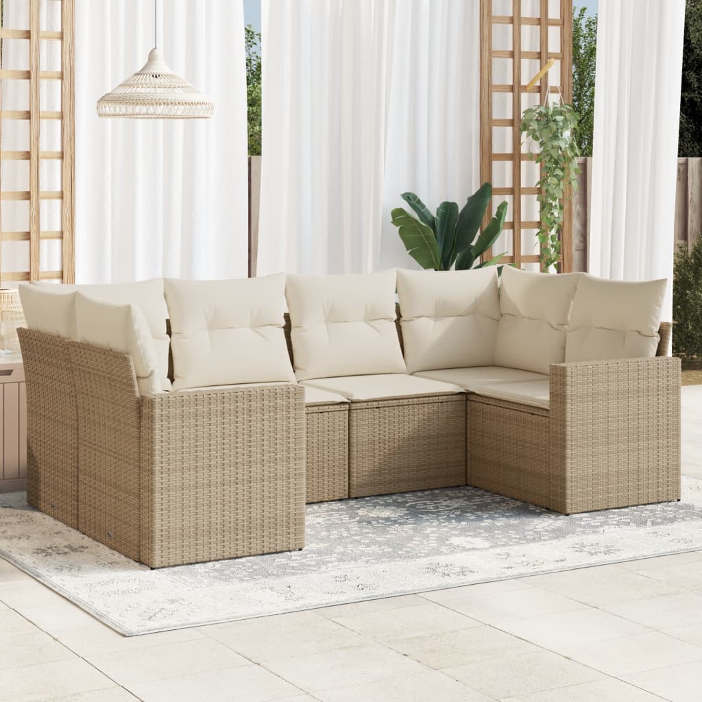 Soffgrupp För Trädgården Med Dynor 6 Delar Beige Konstrotting