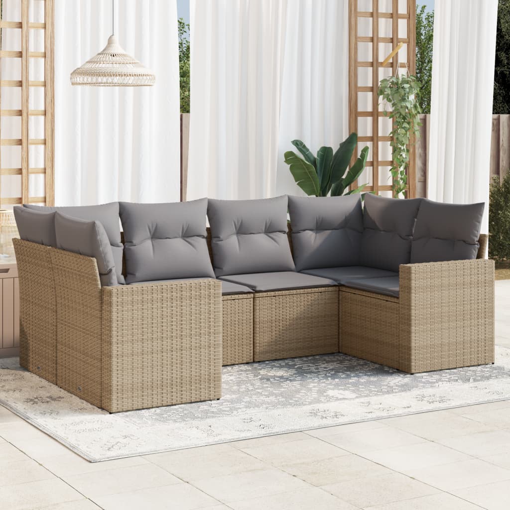 Soffgrupp För Trädgården Med Dynor 6 Delar Beige Konstrotting