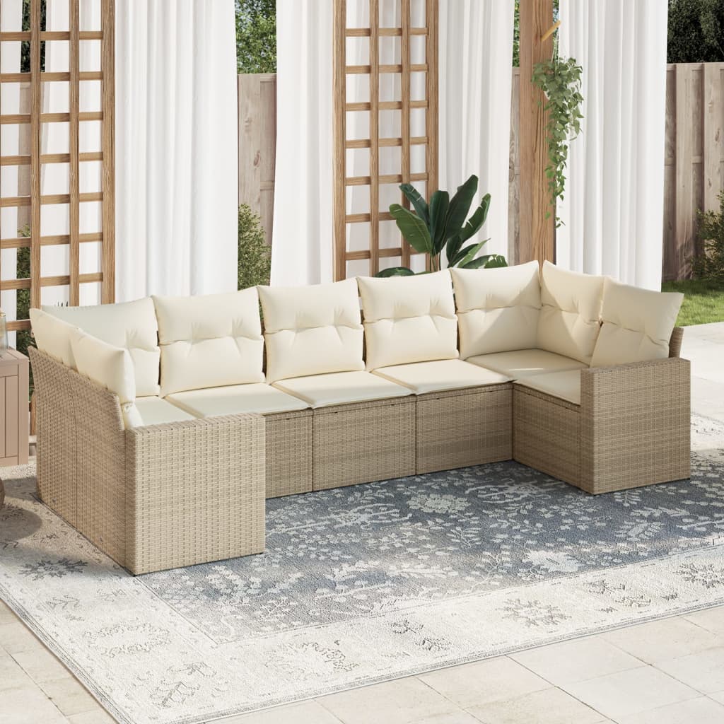 Matgrupp För Trädgården Med Dynor 7 Delar Beige Konstrotting