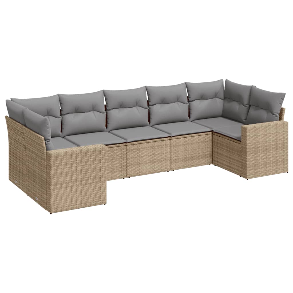 Matgrupp För Trädgården Med Dynor 7 Delar Beige Konstrotting