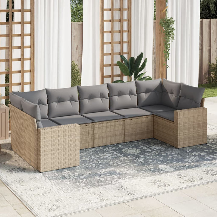 Matgrupp För Trädgården Med Dynor 7 Delar Beige Konstrotting