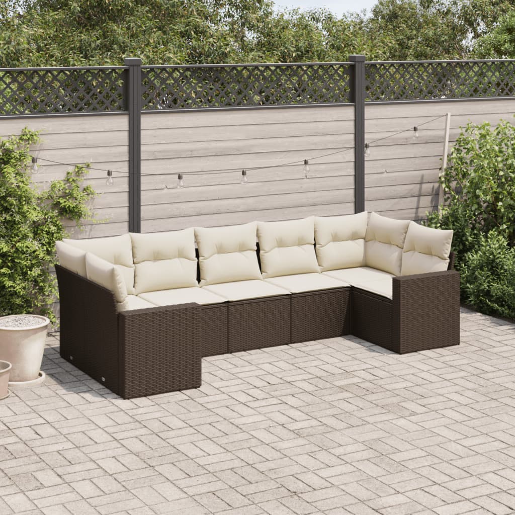Matgrupp För Trädgården Med Dynor 7 Delar Beige Konstrotting