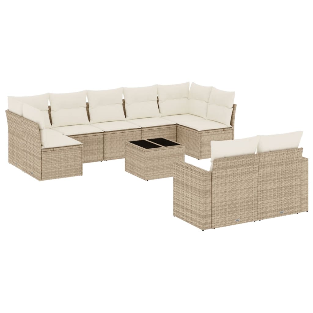 Soffgrupp För Trädgård Med Dynor 10 Delar Beige Konstrotting