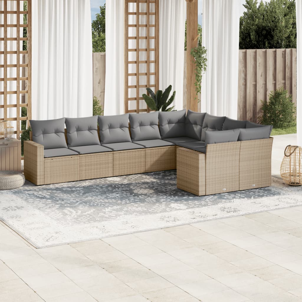 Soffgrupp För Trädgård Med Dynor 10 Delar Beige Konstrotting