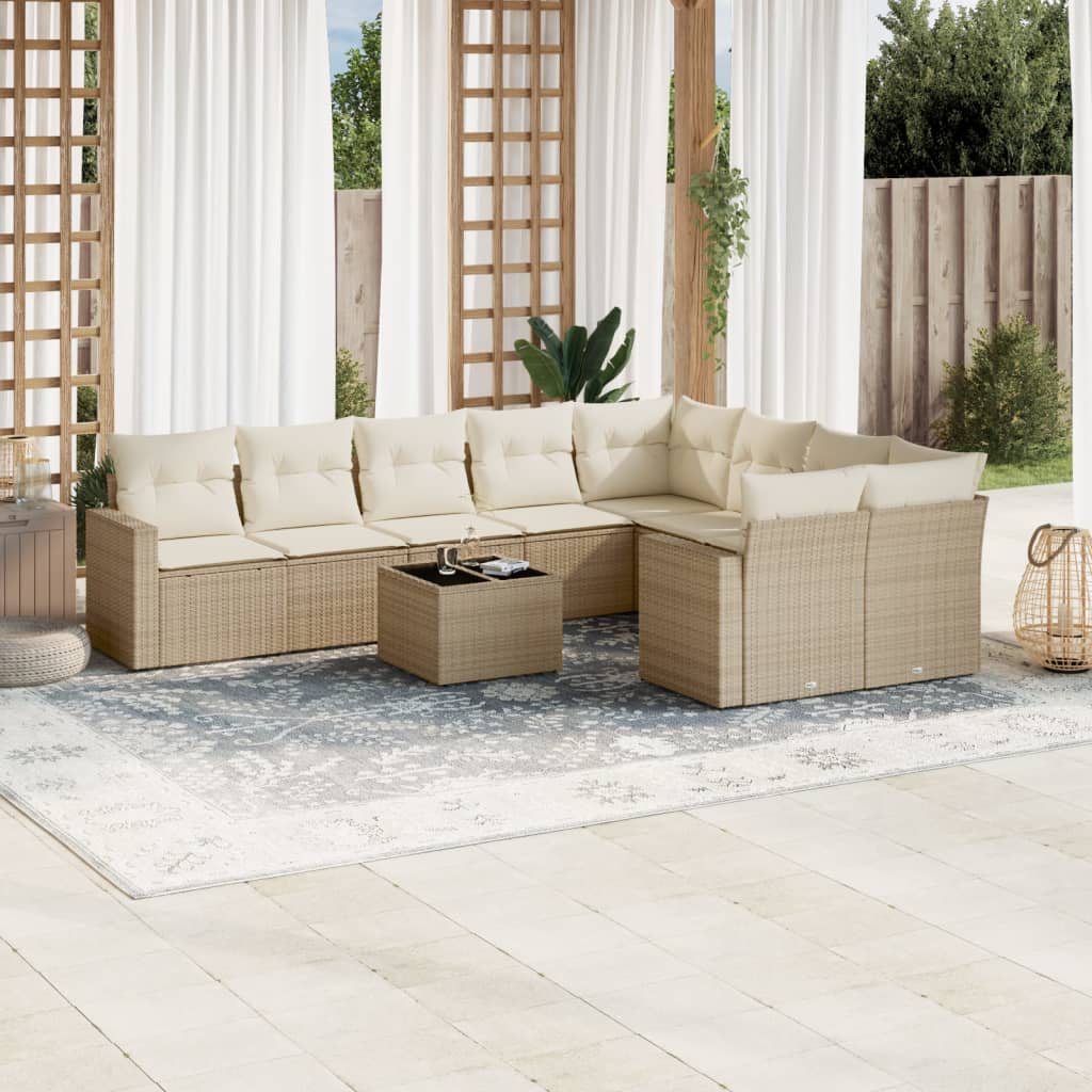 Soffgrupp För Trädgård Med Dynor 10 Delar Beige Konstrotting