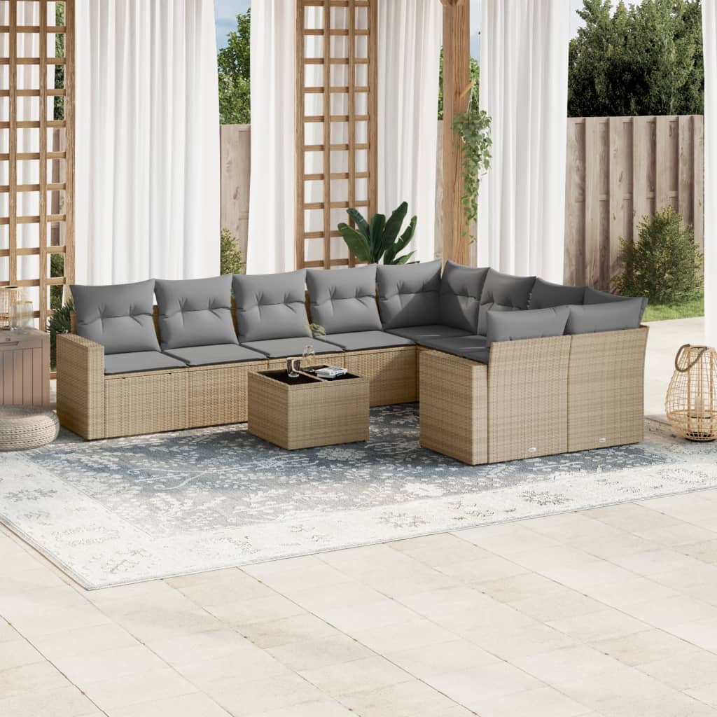Soffgrupp För Trädgård Med Dynor 10 Delar Beige Konstrotting