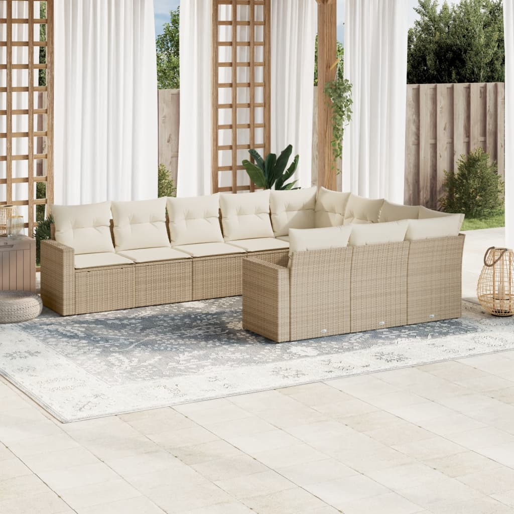 Soffgrupp För Trädgård Med Dynor 10 Delar Beige Konstrotting