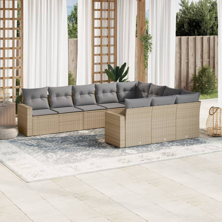 Soffgrupp För Trädgård Med Dynor 10 Delar Beige Konstrotting