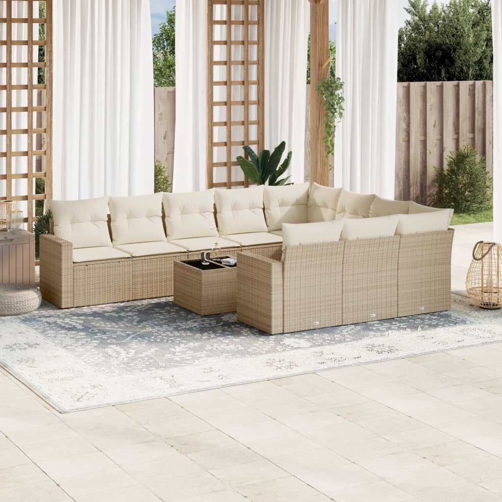 Soffgrupp För Trädgård Med Dynor 10 Delar Beige Konstrotting
