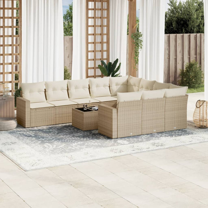 Soffgrupp För Trädgård Med Dynor 10 Delar Beige Konstrotting