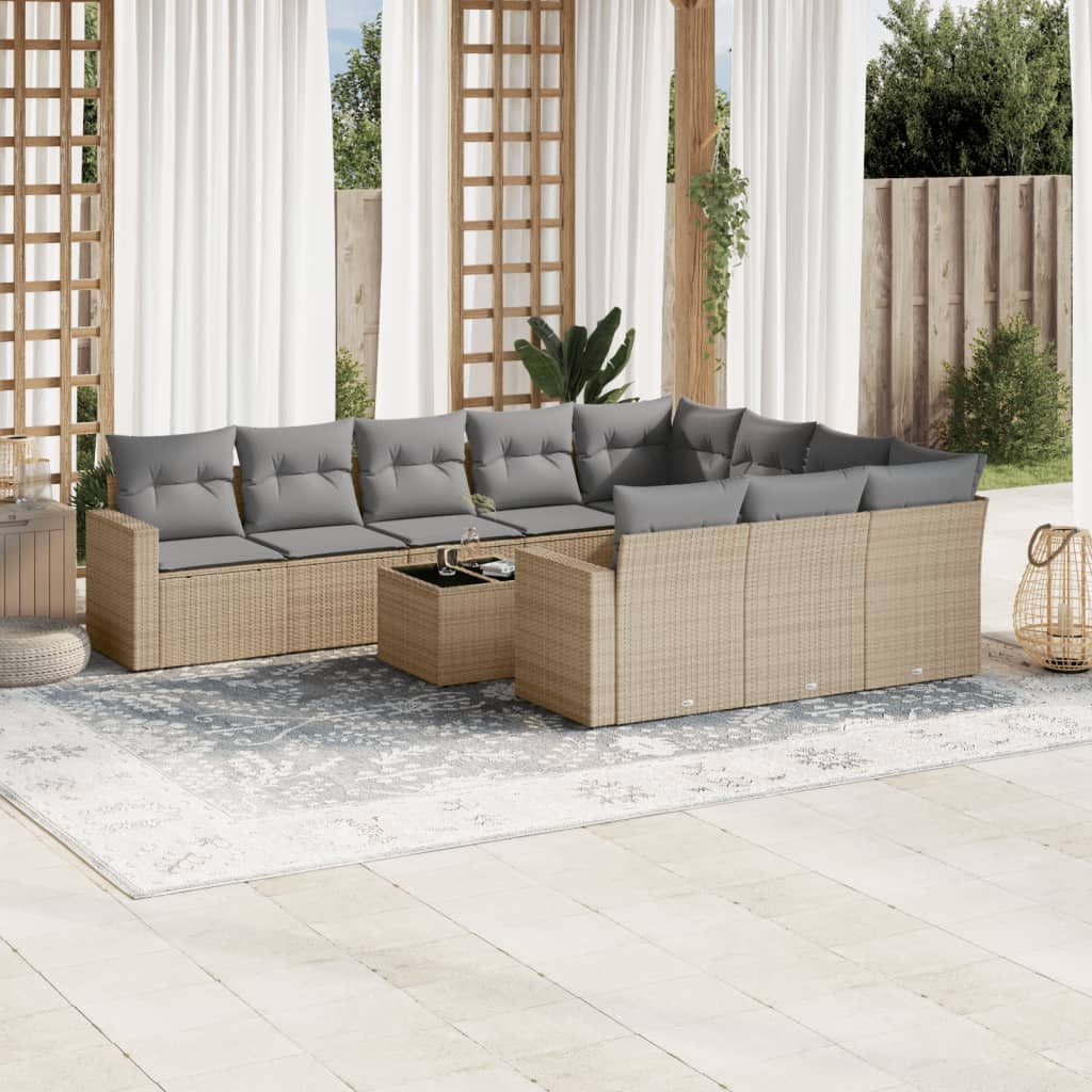 Soffgrupp För Trädgård Med Dynor 10 Delar Beige Konstrotting