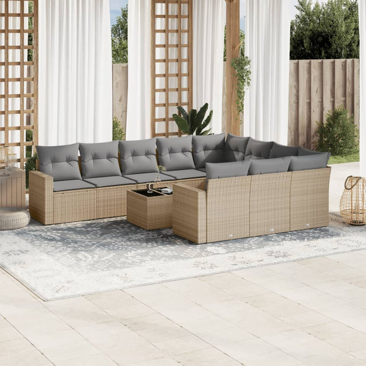 Soffgrupp För Trädgård Med Dynor 10 Delar Beige Konstrotting