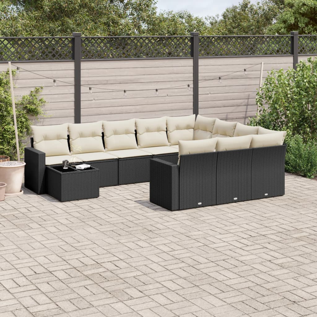 Loungegrupp För Trädgården M. Dynor 11 Delar Beige Konstrotting