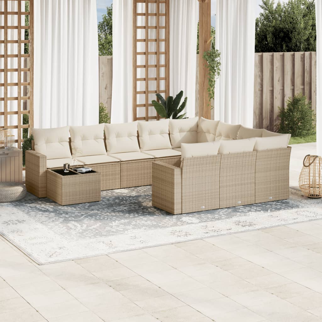 Loungegrupp För Trädgården M. Dynor 11 Delar Beige Konstrotting