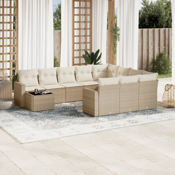 Loungegrupp För Trädgården M. Dynor 11 Delar Beige Konstrotting