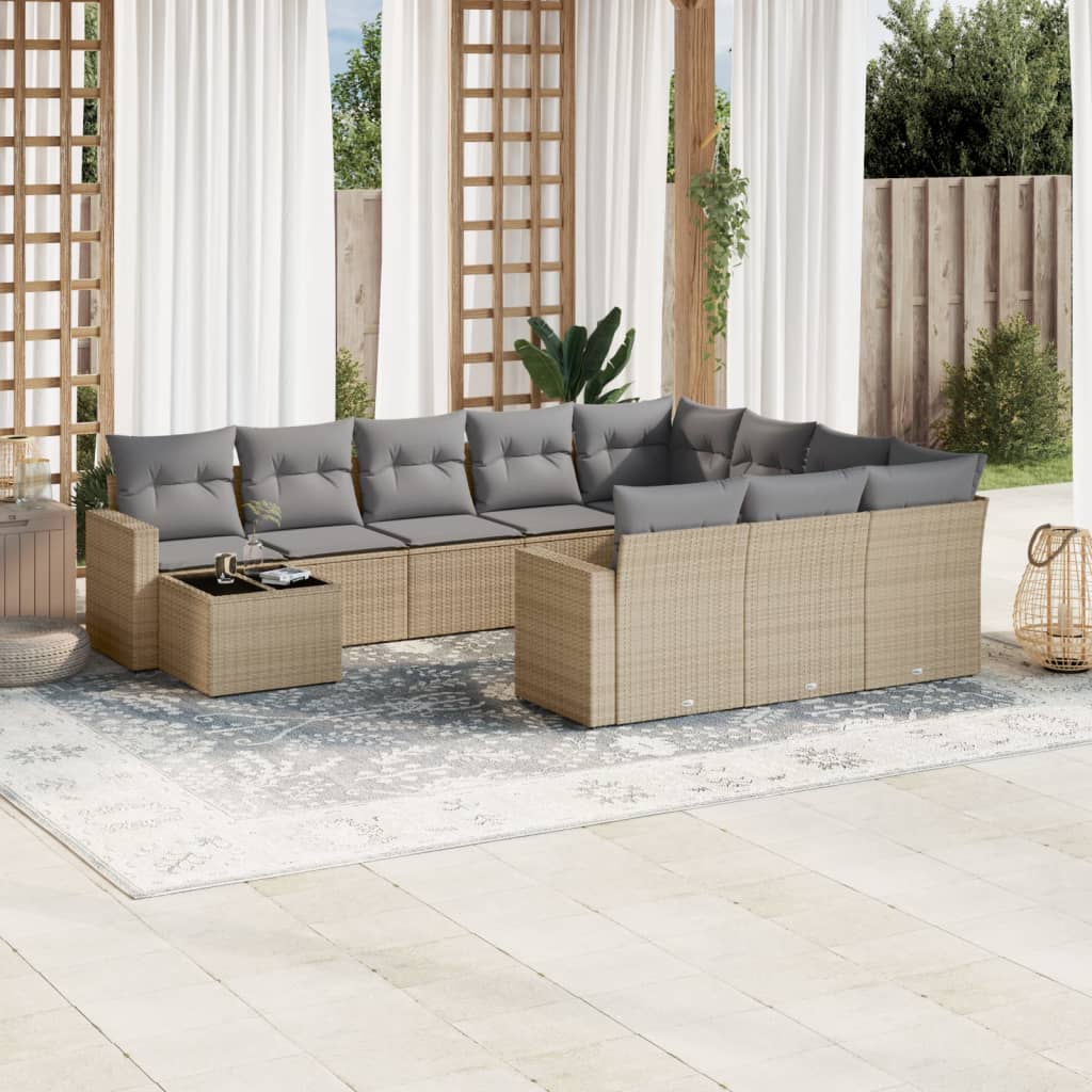 Loungegrupp För Trädgården M. Dynor 11 Delar Beige Konstrotting