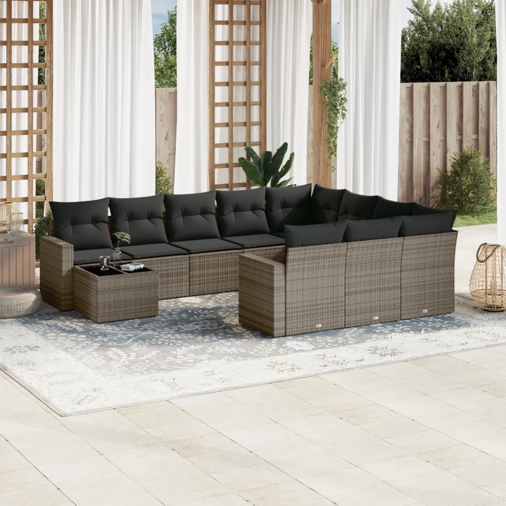 Loungegrupp För Trädgården M. Dynor 11 Delar Beige Konstrotting