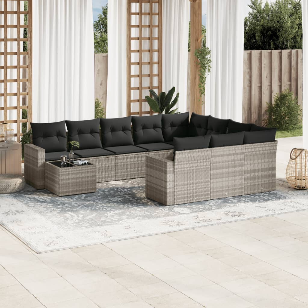 Loungegrupp För Trädgården M. Dynor 11 Delar Beige Konstrotting