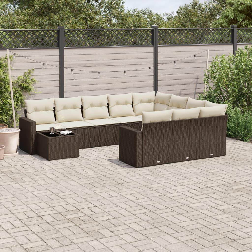 Loungegrupp För Trädgården M. Dynor 11 Delar Beige Konstrotting