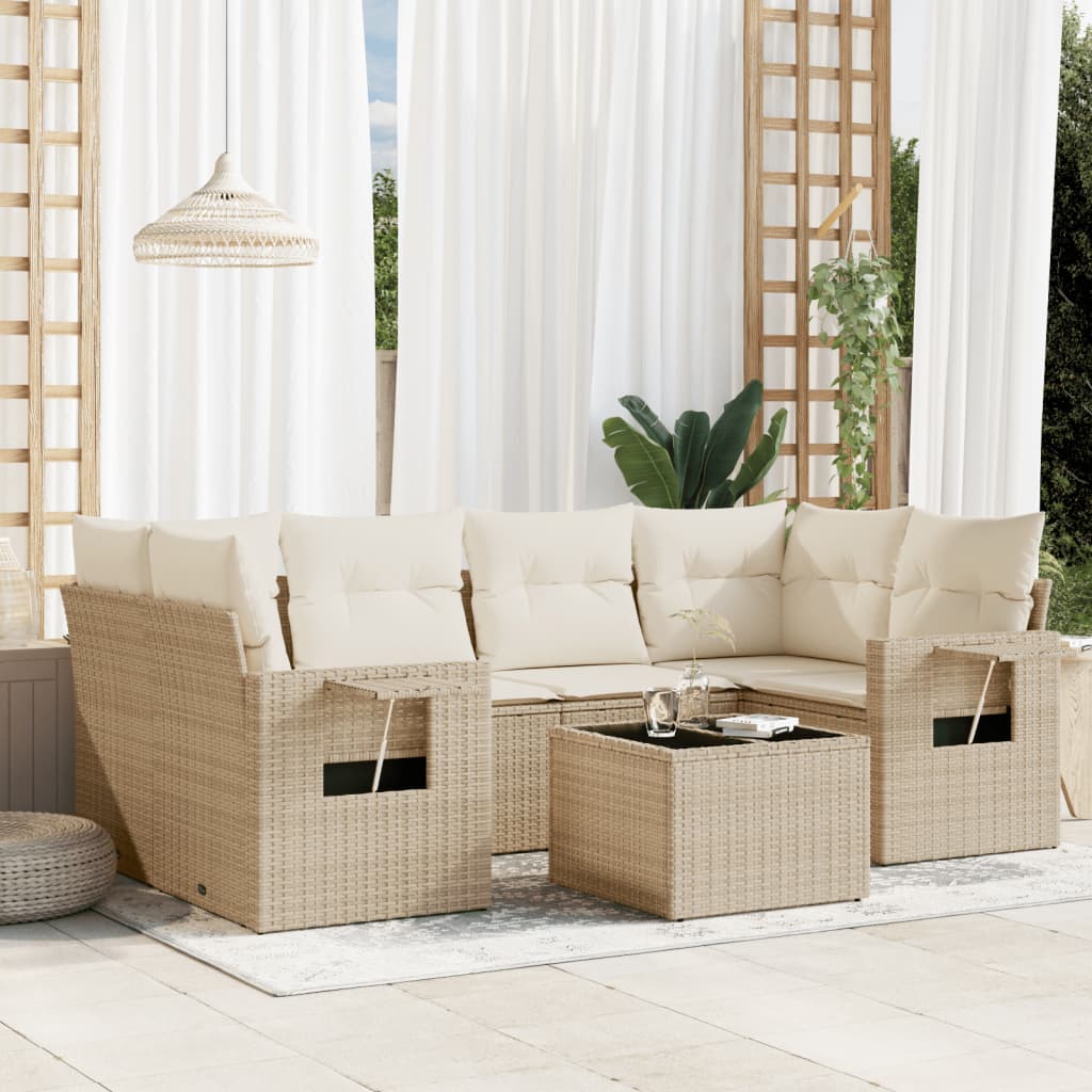 Matgrupp För Trädgården Med Dynor 7 Delar Beige Konstrotting
