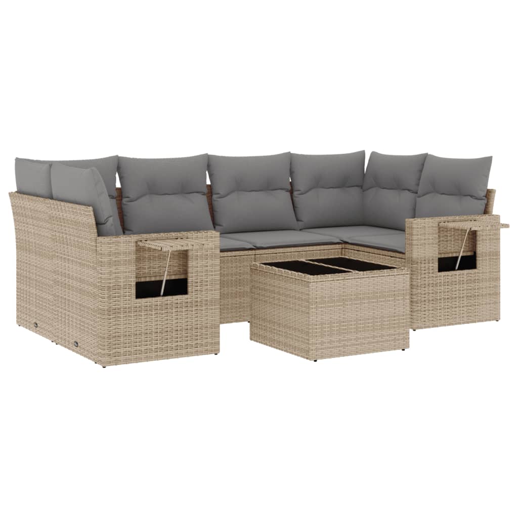 Matgrupp För Trädgården Med Dynor 7 Delar Beige Konstrotting