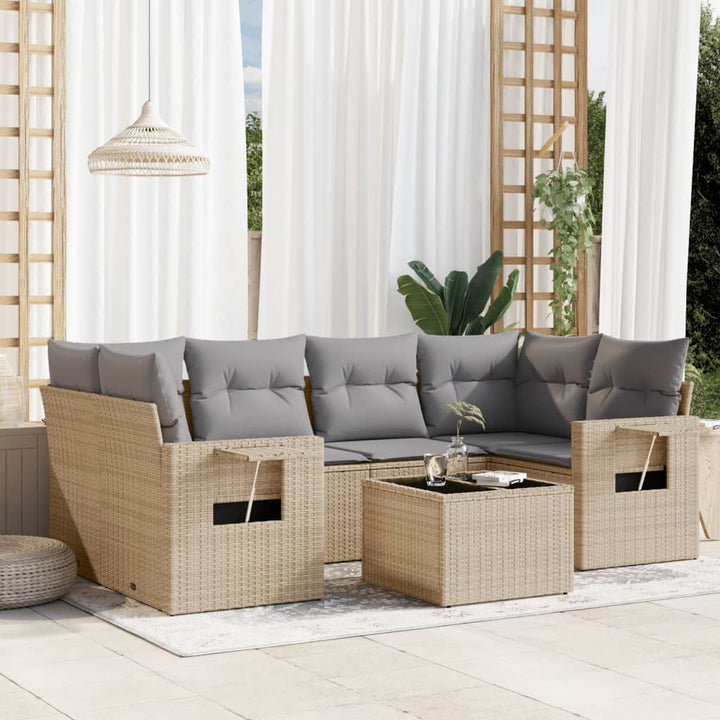 Matgrupp För Trädgården Med Dynor 7 Delar Beige Konstrotting