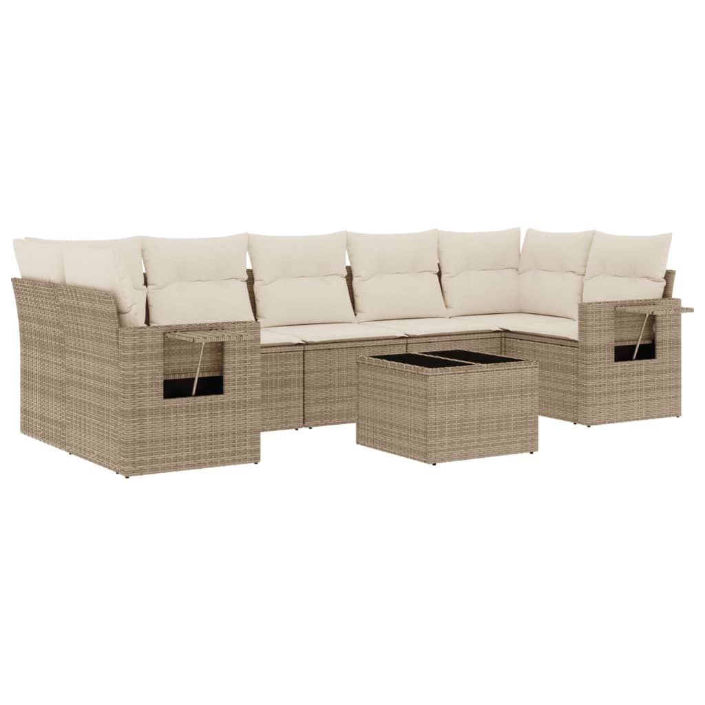 Matgrupp För Trädgården Med Dynor 8 Delar Beige Konstrotting