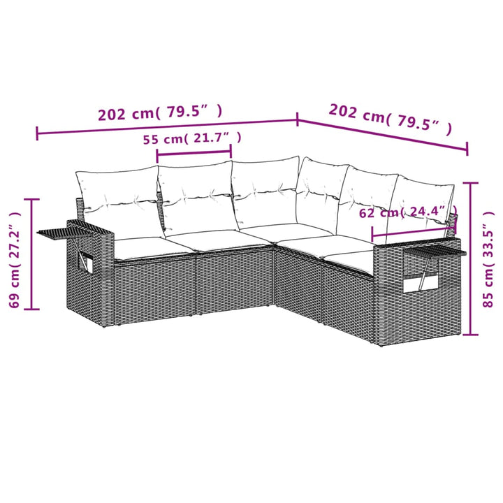 Loungegrupp För Trädgården Med Dynor 5 Delar Brun Konstrotting